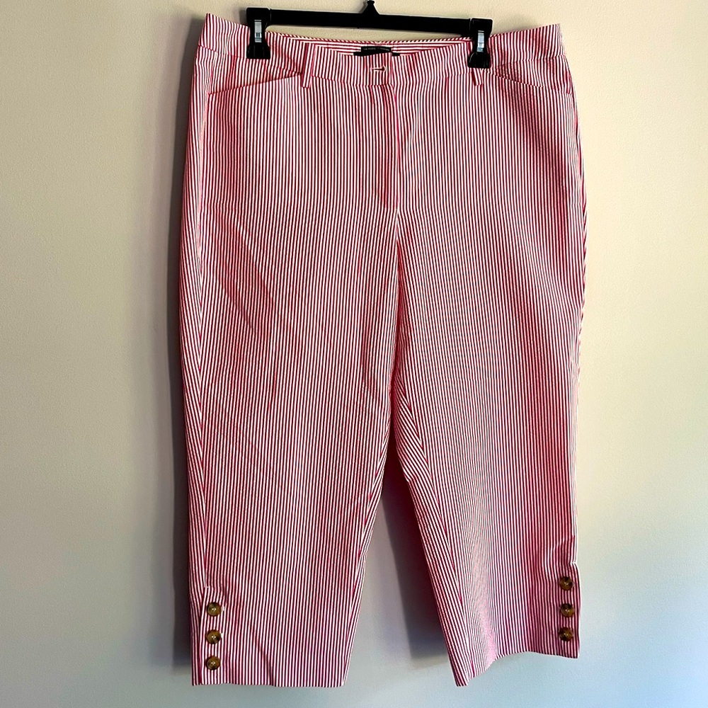 Talbots The Perfect Skimmer Red and White Striped Capris size 12